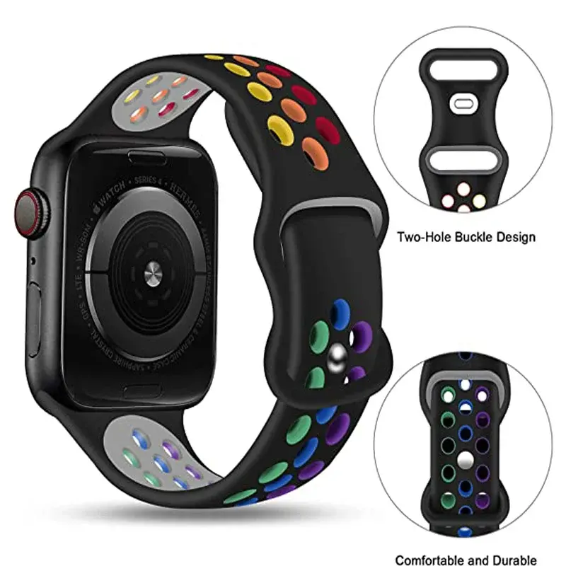 Dây đeo silicon, cho dây đeo Apple Watch, Ultra 2, 49mm, 38mm, 42mm, Vòng đeo tay thể thao, Dòng iWatch 9, 8, 7, 41mm, 45mm, 7, 6, SE, 5, 4, 3, 2, 38mm, 44mm, 40mm, Dây đeo đồng đồng hồ Cao Su Phụ Kiện 1