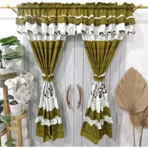 Gorden Jendela Pendek Motif Elegant Termurah Gorden Rumbai Serut Jendela Minimalis Bahan Katun Halus Tebal Ukuran 90x150 cm Pemasangan Mudah