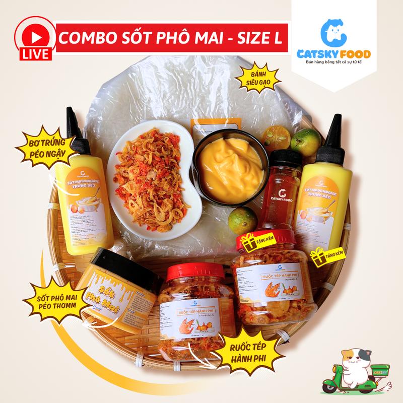 [Deal Live] Combo Bánh Tráng Bơ - Sốt Phô Mai - Catsky Food - Ruốc Tép Khô Hành Phi, 2 Chai Bơ Trứng Thơm Ngon, Ăn Vặt Snack