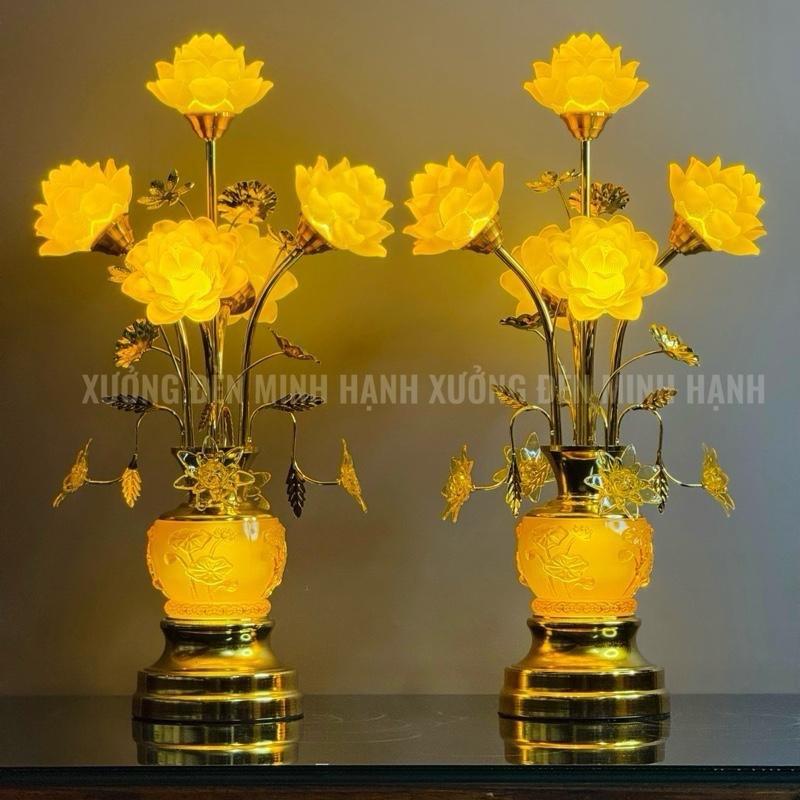 Đèn Thờ 5 Bông Hoa Sen Cành Hoa Rủ - Mã Rủ Bầu Nổi | Cao 56,60 Và 70cm Giá 1 Đôi Tặng 3 LED Dự Phòng | MINH HẠNH CHỈ BÁN HÀNG Loại 1
