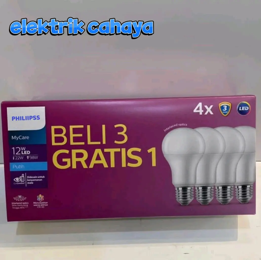 PHILIIPSS LED PAKET MULTIPACK 12W PUTIH (12W E27 6500K Putih) PROMO BELI 3 GRATIS 1