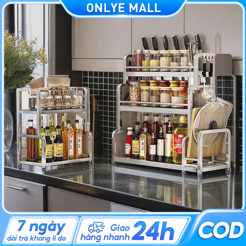 ON-Kệ Đựng Gia Vị INOX 304 Cao Cấp Không Han Gỉ, (2 Tầng và 3 Tầng) Kệ Gia Vị INOX 304 Chắc chắn và bền Kệ để gia vị nhà bếp Kệ Đựng Gia Vị Kệ hũ gia vị để bát đũa dao thớt