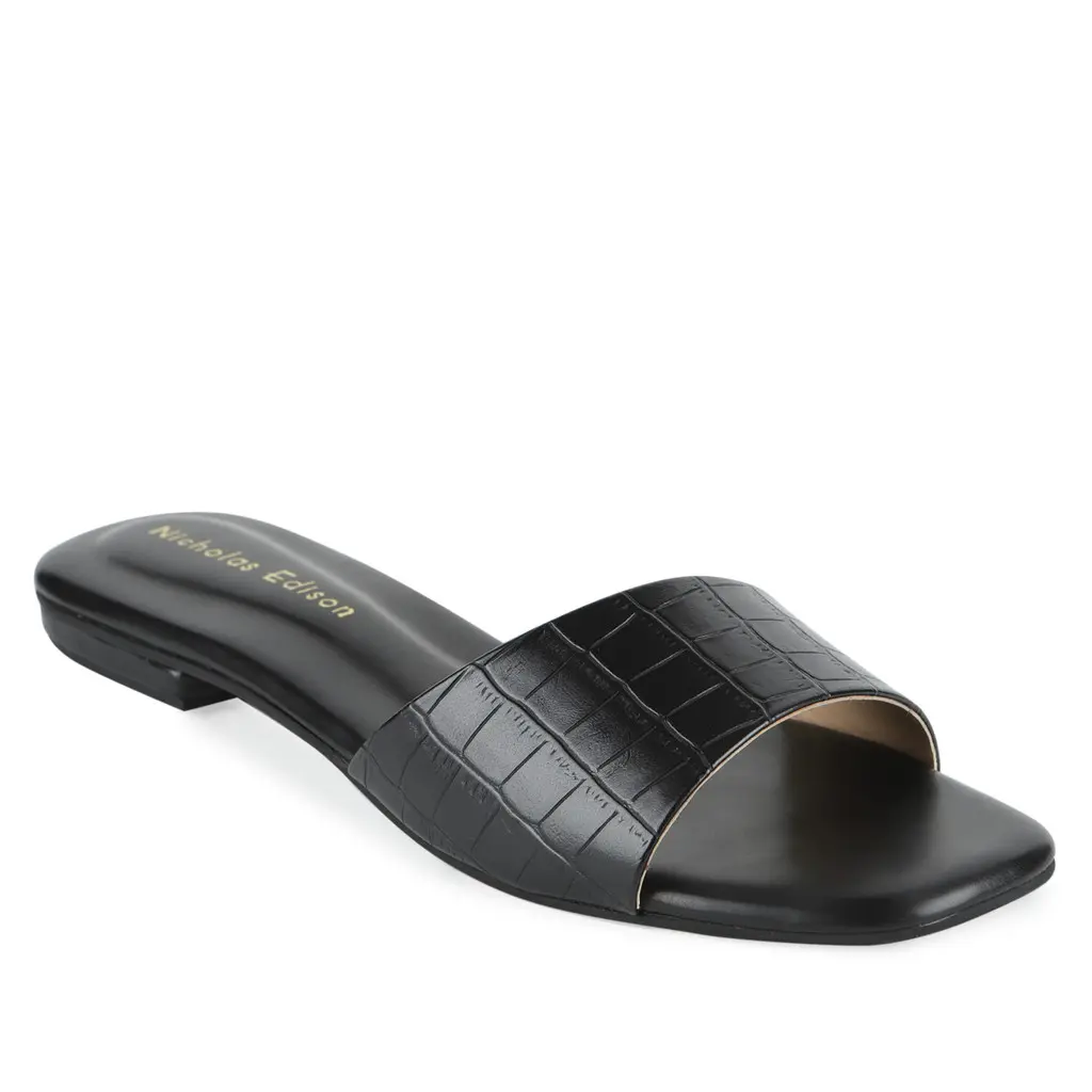 Nicholas Edison Sandal Rika Black Sandal Wanita Croco Terbaru