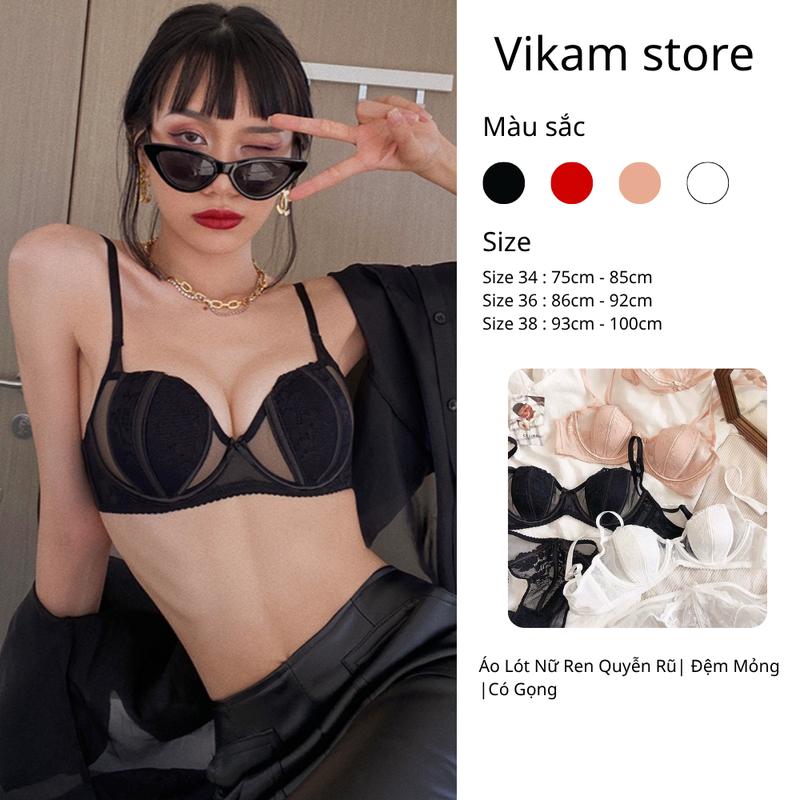 [Mã B18 ] Áo Lót Nữ Ren Áo Ngực Ren Có Gọng Mút Mỏng 0.3cm Kem Women Bra Kem Women Đen