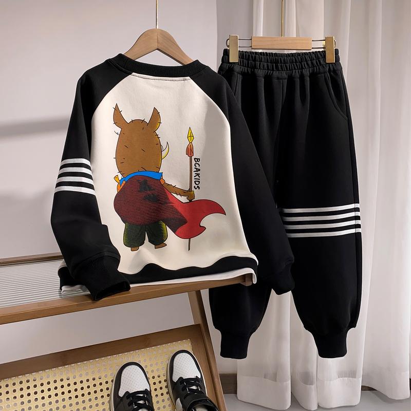  Bộ đồ thu đông bé trai bé gái in hình hoạt hình dễ thương – Set áo nỉ quần jogger unisex phong cách Hàn Quốc – Size 120-180 