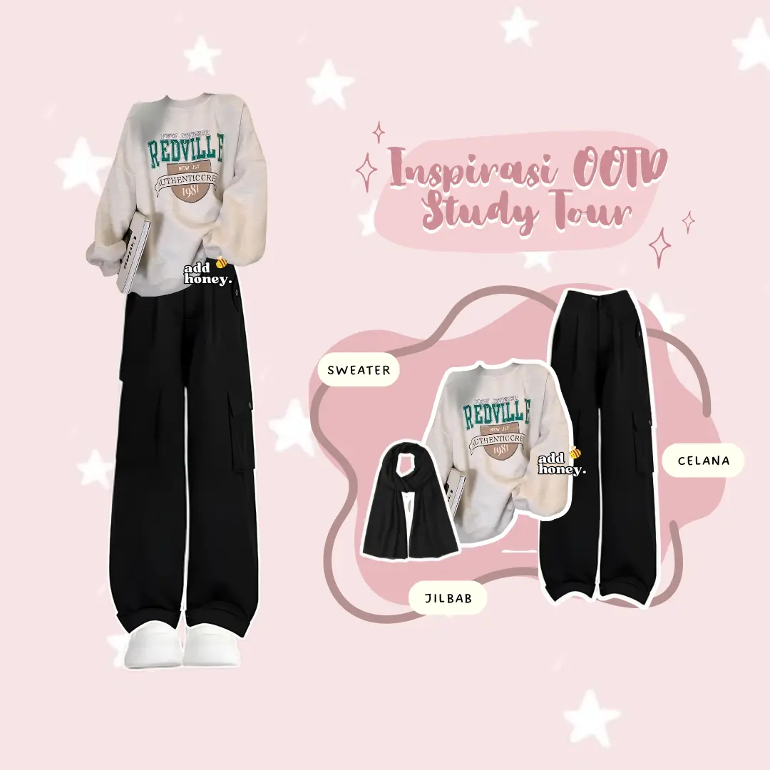 TERBARU 3in1 One Set Korean Style ( Hijab Sweater Celana Cargo) Setelan Set Cewek Sweater Oversize OOTD Skena Hijab Friendly - AH103 Wanita Baju Panjang Casual Dewasa Hitam Atasan Katun Kulot Pendek