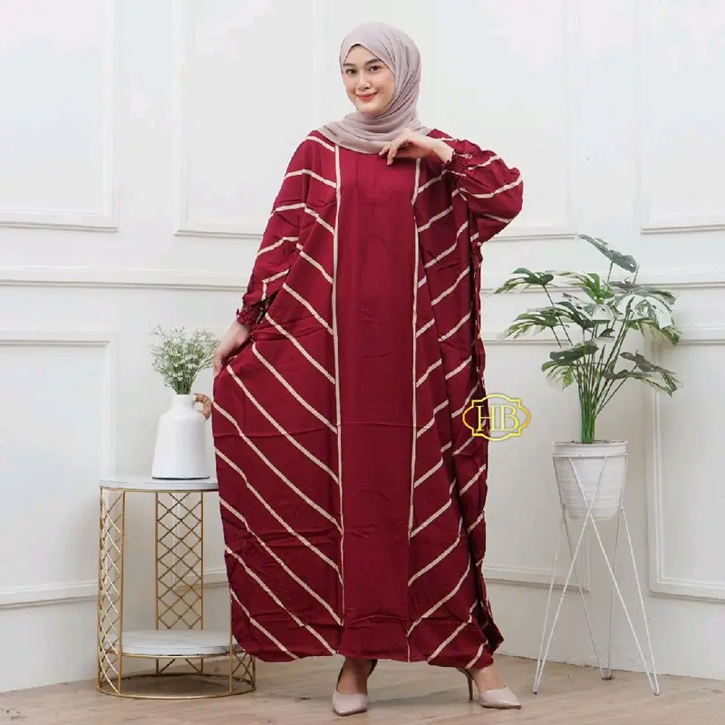 Kaftan Rayon Jumbo Gamis Garis Dress Wanita Salur Busui freindly Bahan Rayon Mewah Formal Panjang viral motif 3