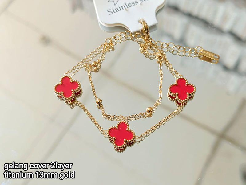 Product Introduction of Gelang Tangan Rantai Gold Bunga Boba Titanium 2 Layer Anti Karat Wanita - Bracelets 15