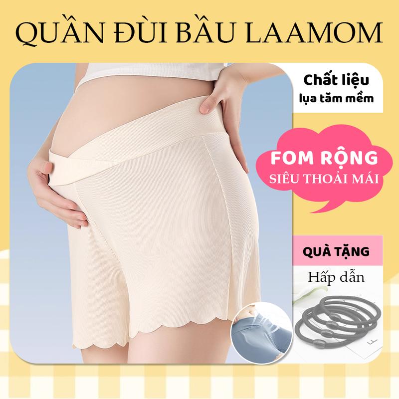  Quần đùi bầu Laamom cạp chéo cho mẹ bầu quần bảo hộ chất lụa tăm mềm mát thoải mái mặc trong váy đi làm đi chơi đi khám thai,...QD1 