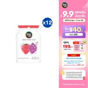 (แพ็ก 12) Sunsu ซันซุ เยลลี่ผสมบุก กลิ่นสตรอว์เบอร์รี่และองุ่น ของขวัญ