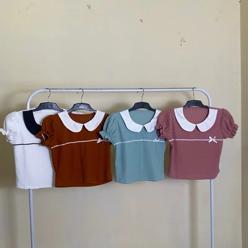 Kemeja Bluebell Renda Collar Premium Halus Cantik Muda Wanita - Biru, Jeans Casual Nyaman Unik Atasan Formal Kombinasi