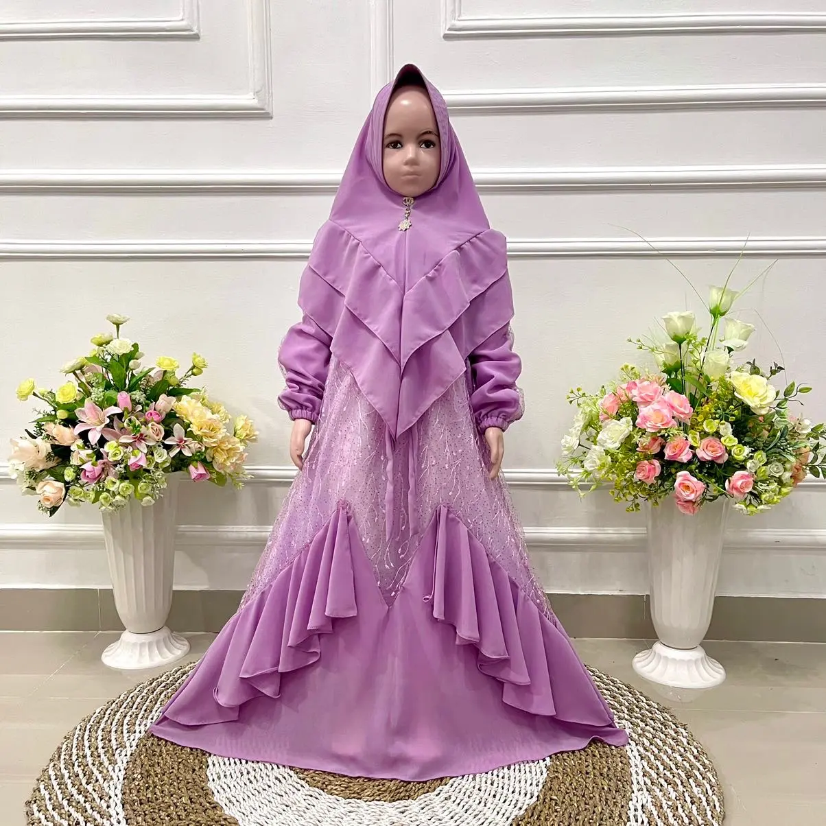 CIKALALIKA01-SYARI ANAK GAMIS BRUKAT CERUTY PUTRI DUYUNG BAJU MUSLIM LEBARAN Cantik Mewah Pesta Panjang
