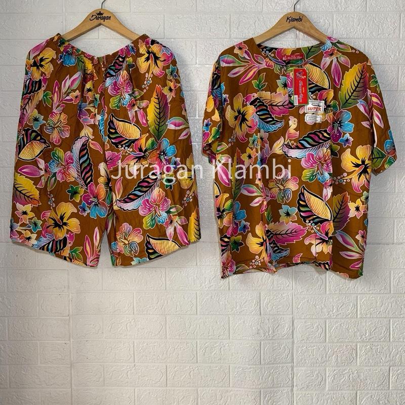 SETELAN MAXI L4 LD 140 SUPER JUMBO KENCANA UNGU LABEL MERAH Setelan jumbo bunga Lengan pendek Cantik Motif 5