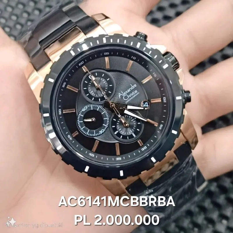 Alexandre Christie Pria Ac 6141 Mc Tali Rantai Black Rose Gold Original 100% 5