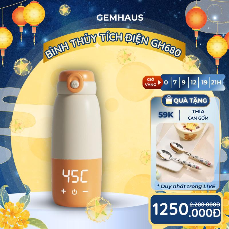 [Dùng Pin] Bình thuỷ điện mini Gemhaus GH680 không dây cầm tay, công suất 300W tiện lợi