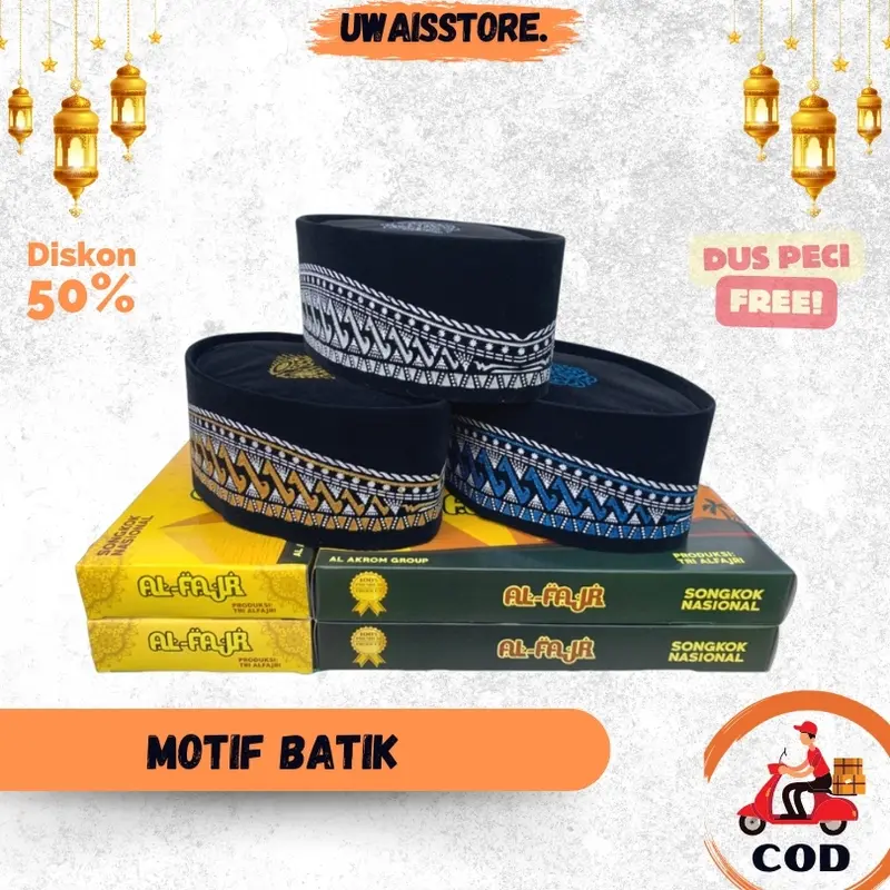 Peci Songkok Kopiah Hitam Motif Batik Biru Murah Berkualitas untuk Anak dan Dewasa Muslim Nyaman 0