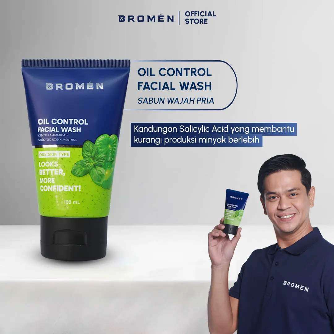 BROMEN OIL CONTROL FACIAL WASH 100mL | SABUN CUCI MUKA BERMINYAK | SKINCARE COWOK | PERAWATAN Mencerahkan WAJAH Pria Berminyak