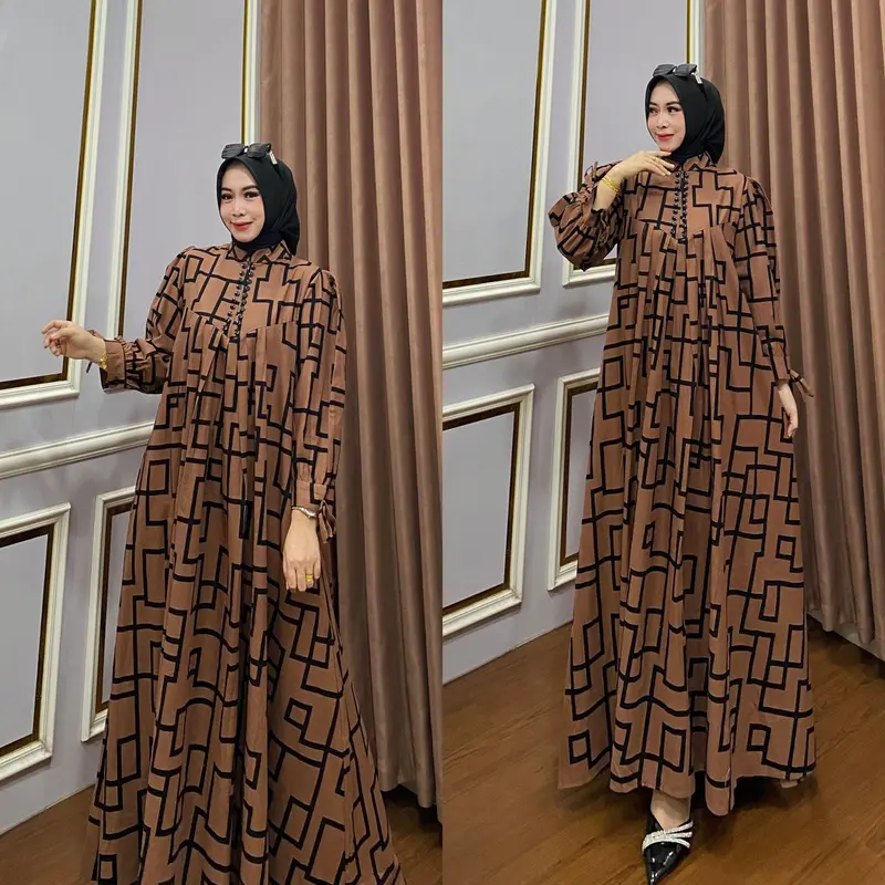 Gamis KD 939 motif kotak bahan katun linen / gamis / katun linen 0