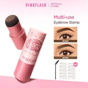 [Pinky] PINKFLASH Waterproof Eyebrow Powder Cushion Stamp with 10 Reusable Stencil Set 1-Step Shaping 4 Shades E19