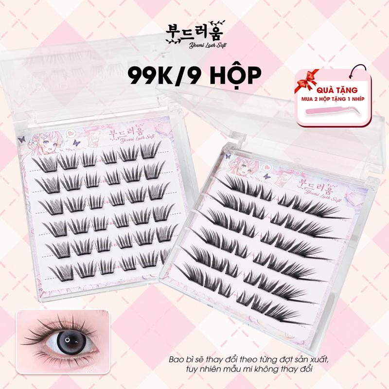 99K/9 HỘP 59K/ 4 HỘP Tặng kèm nhíp từ đơn 2 hộp Mi giả 6 hàng sẵn keo YOEMI keo đen tái sử dụng mi sợi chuẩn mi dài tự nhiên