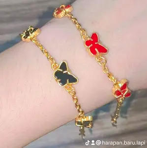 Gelang kupu kupu cantik mewah lapis emas balut kristal premium free box dan bergaransi
