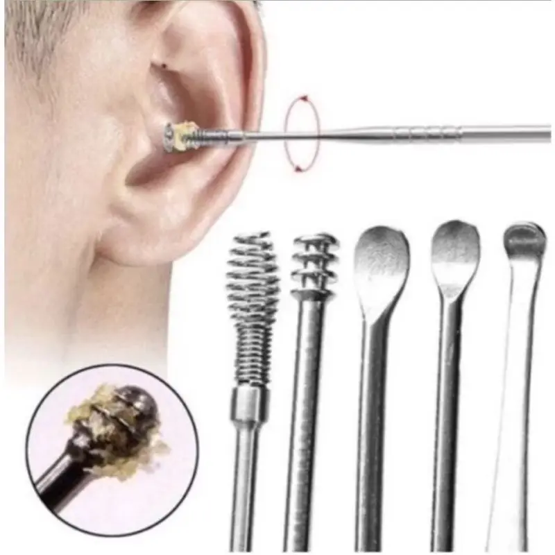 [PROMO+ORI] Korek Kuping Set 5 in 1 Pcs Earpick Alat Pembersih Kotoran Telinga Bahan Stainless Steel Anti Karat