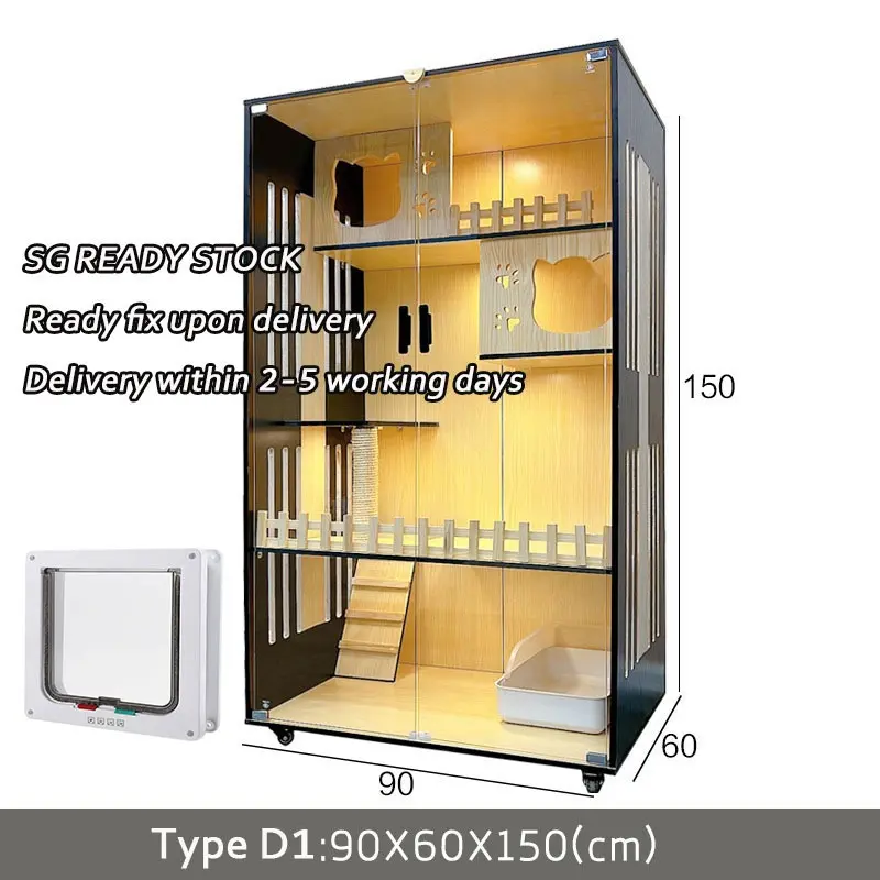 【SG STOCK】(INSTALLATION OPTION )Wood Cat Condo/CAT Cage /CAT Villa Cabinet Glass Door Large Space Cat House