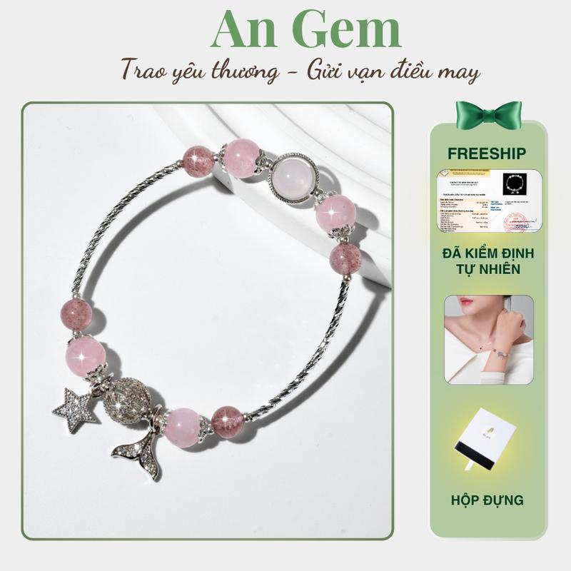 Vòng tay An gem đá dâu hồng mix full charm phụ kiện nữ, lắc tay nữ đá năng lượng tự nhiên phong thuỷ quà tặng sinh nhật giáng sinh Noel Tết Valentine