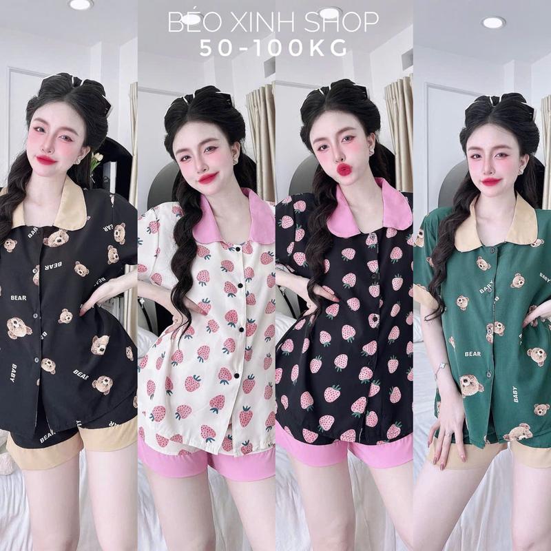  Đồ Bộ - Đồ Ngủ Quần Áo Đùi Lụa Nhật Pijama Bigsize 50-100kg Bộ Ngủ Nữ Nhung Lịch Women Quần Ngủ - A.5049 