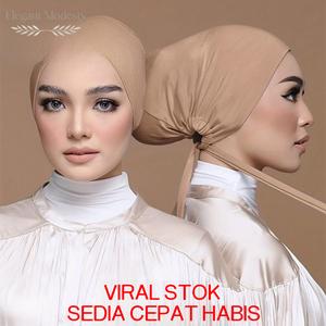 Tudung muslimah warna polos, diperbuat daripada kapas combed dengan tali serut elastik, sesuai untuk orang dewasa, perempuan dan kanak-kanak, bersulam, buatan tangan, tudung sari chiffon dengan klip tetap.