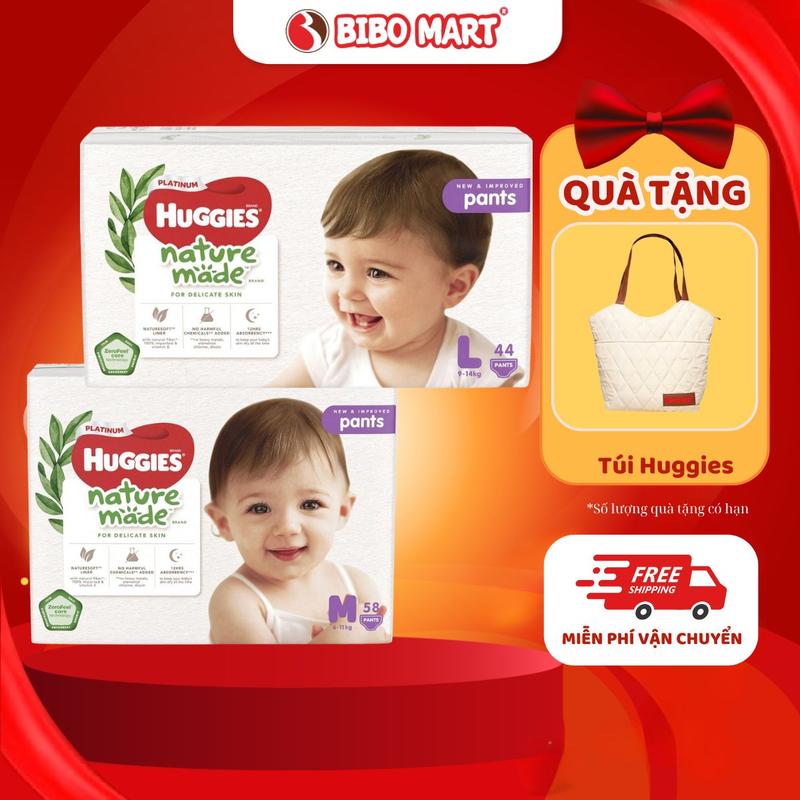 Bỉm - Tã quần Huggies Platinum Naturemade Cho Bé Trai, Bé Gái size L 44 miếng (9 - 14kg) và XXL 26 miếng (> 15kg) (Giao hàng ngẫu nhiên)