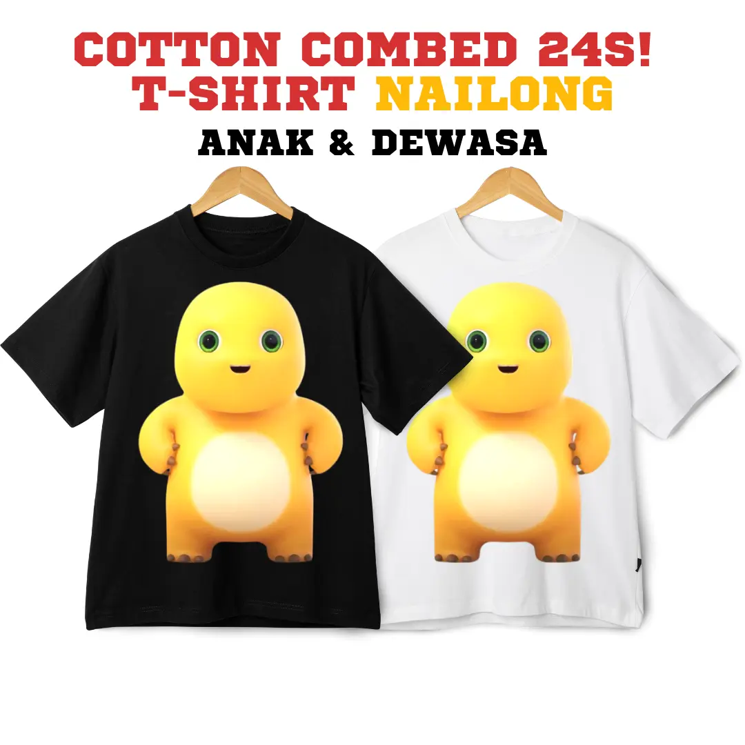 KAOS NAILONG DINO KUNING ANAK & DEWASA UNISEX PRIA WANITA / T-SHIRT BAJU KATUN COMBED 24S PENDEK Fashion