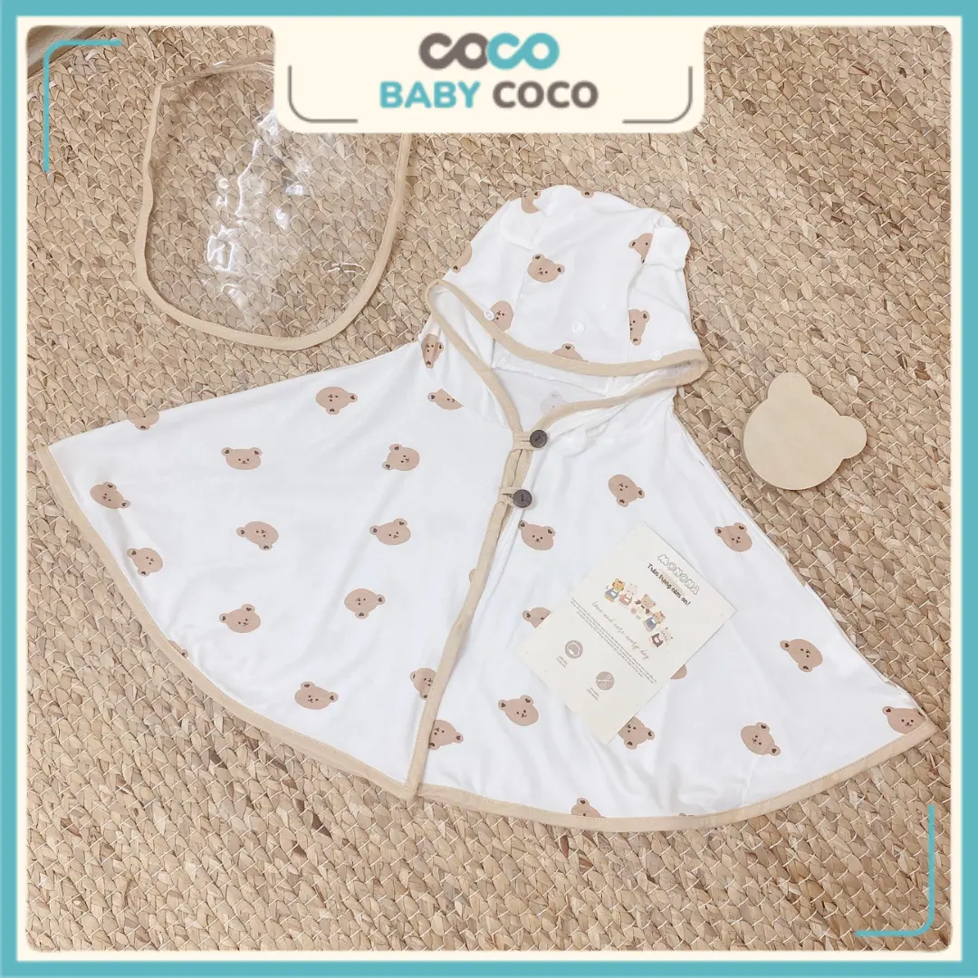 Áo choàng đi nắng chất liệu cotton kèm mũ chắn giọt bắn Monona thoáng khí sử dụng từ sơ sinh đến 3 tuổi