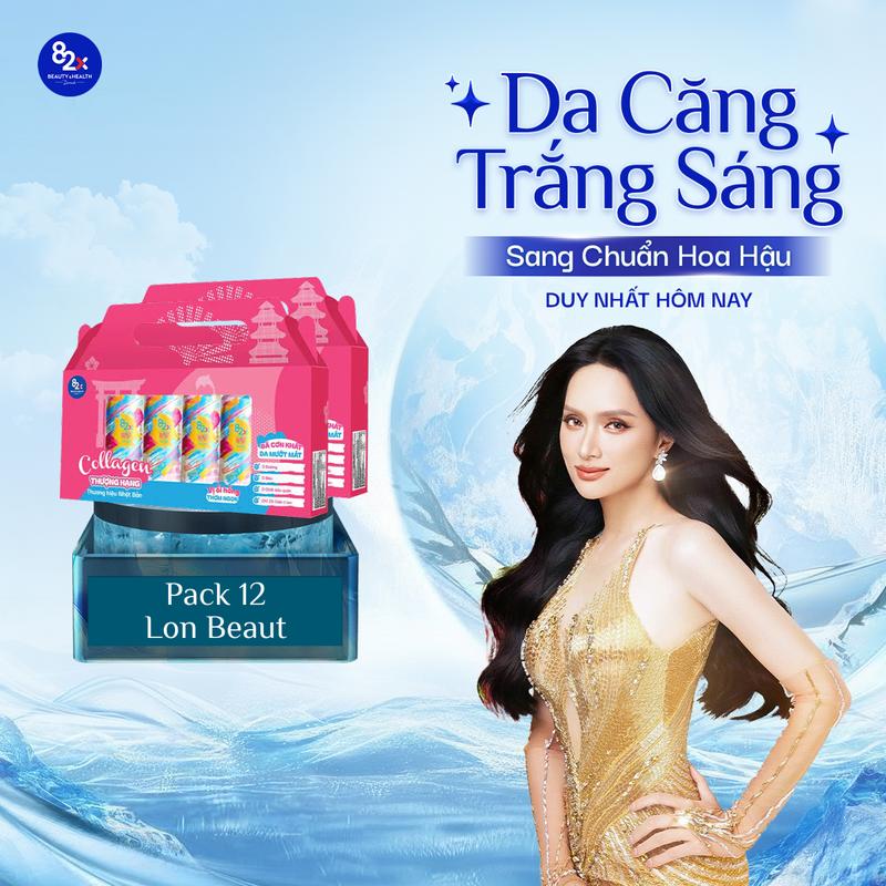 Pack 12 Lon Nước Uống 82X Beaut Giải Khát Lành Mạnh Bổ Sung Collagen Không Đường Ít Calo Vị Ổi Hồng 245ml Lon 82X BeautBRAND