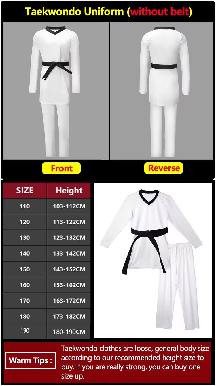 Product Introduction of Stretchable Quick Dry Taekwondo Uniforms Children and Adults Training Competition WTF Uniforms 110-200CM 2