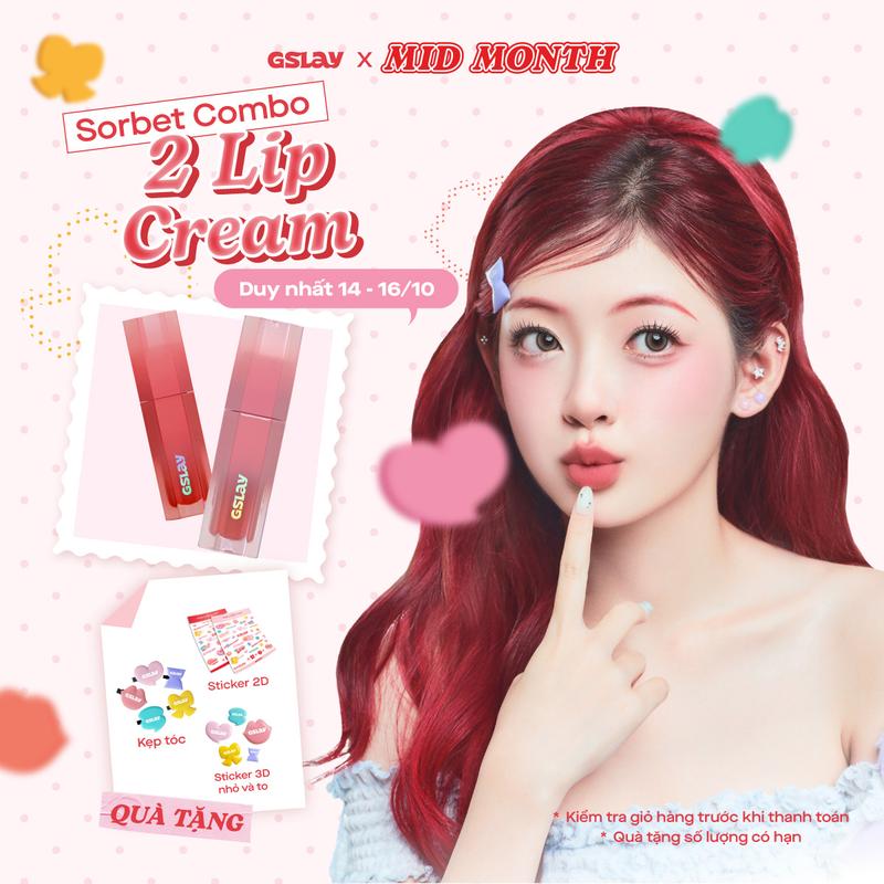Combo 02 Son kem GSLAY Sorbet Lip Cream mịn lì thuần chay che phủ rãnh môi giữ màu lâu trôi (4grx2)