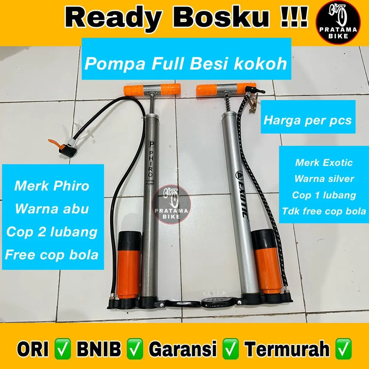 Pompa Ban Sepeda Motor Tabung Meter Phiro Exotic 1055-8 1055 - 8 Model Terbaru Murah