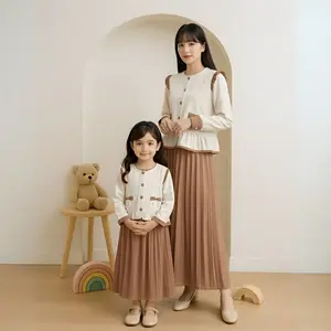 Baju Anak - Oneset Couple Lamira Ibu dan Anak Cardigan Pita dan Dress Plisket / Fashion Couple Dewasa dan Anak  Terlaris