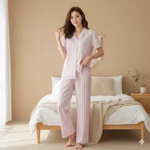 BV - Piyama Set Fedela Wanita Bermotif Kekinian Style Lengan Pendek Celana Panjang Bahan Katun