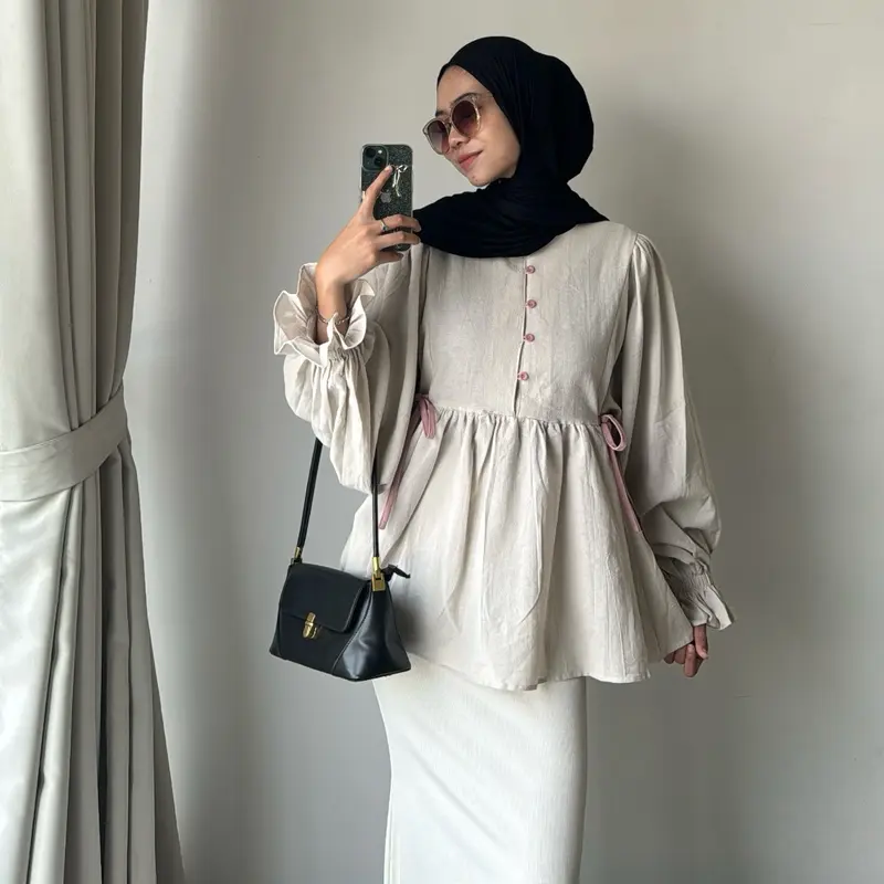 ASILA - RIBBON BABYDOLL BLOUSE by Leody || Atasan Wanita Kemeja Kancing Linen Pita9 4