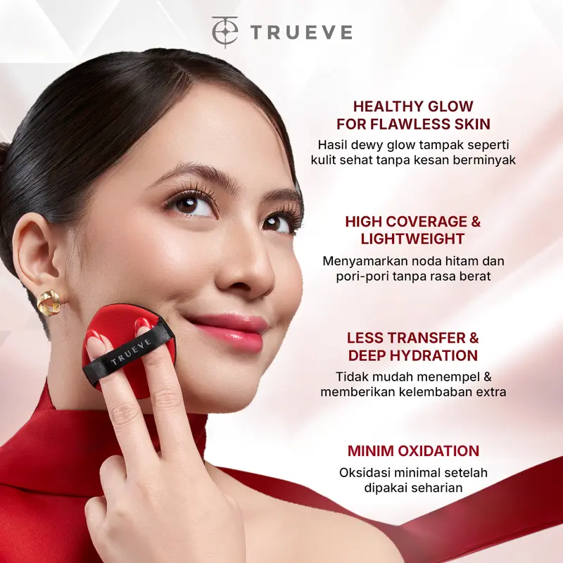 TRUEVE Radiant Hi-Cover Mesh Cushion - High Coverage Tahan Lama, Minim Oksidasi, Poreless Radiant Glow Finish, Skincare Kulit Normal Kulit Kering, Cover Blur (5X Ceramide + Snow Mushroom + Centella Asiatica) 1