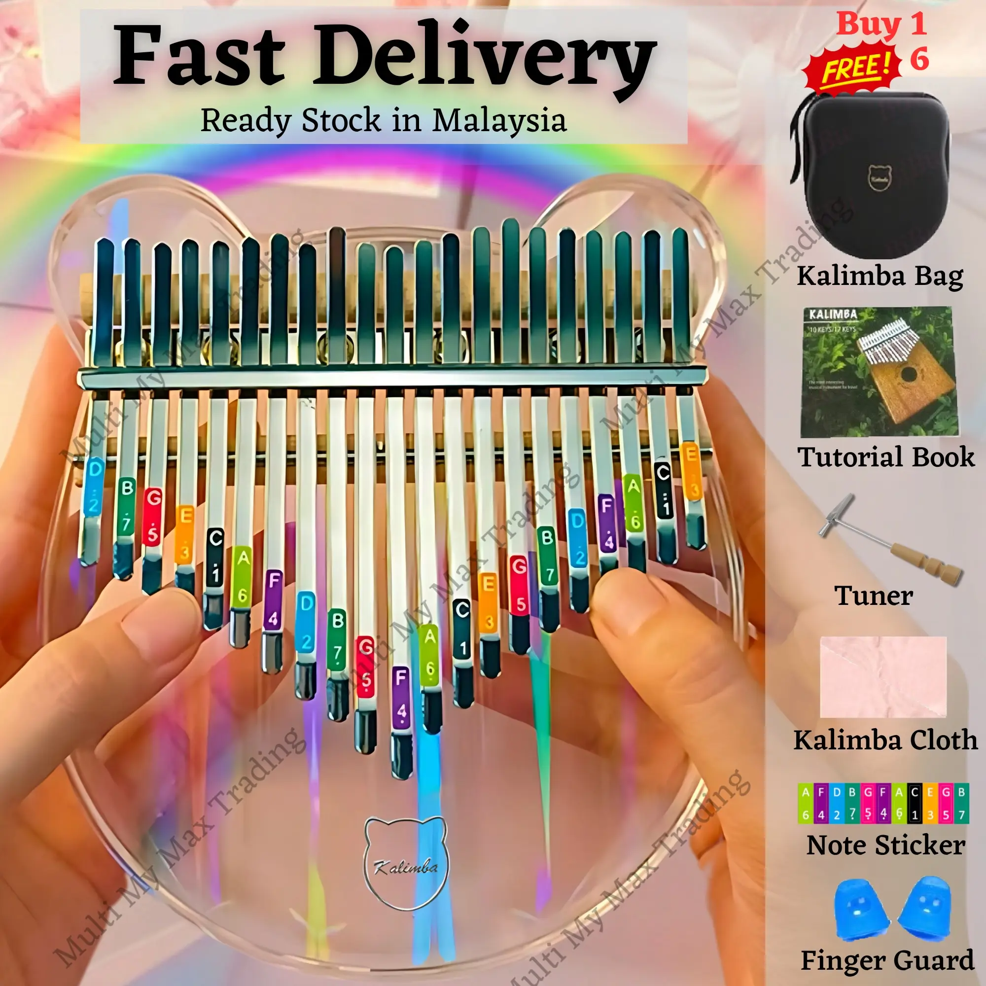 17 / 21 keys Crystal Kalimba Thumb Piano Acoustic Finger Piano Musical Instruments Transparent Bear Thumb Piano