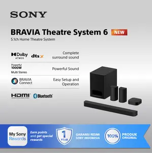 Sony BRAVIA Theatre System 6 | 5.1ch Home Theatre System | 1000 W total power output | Dolby Atmos/DTS:X - HT-S60