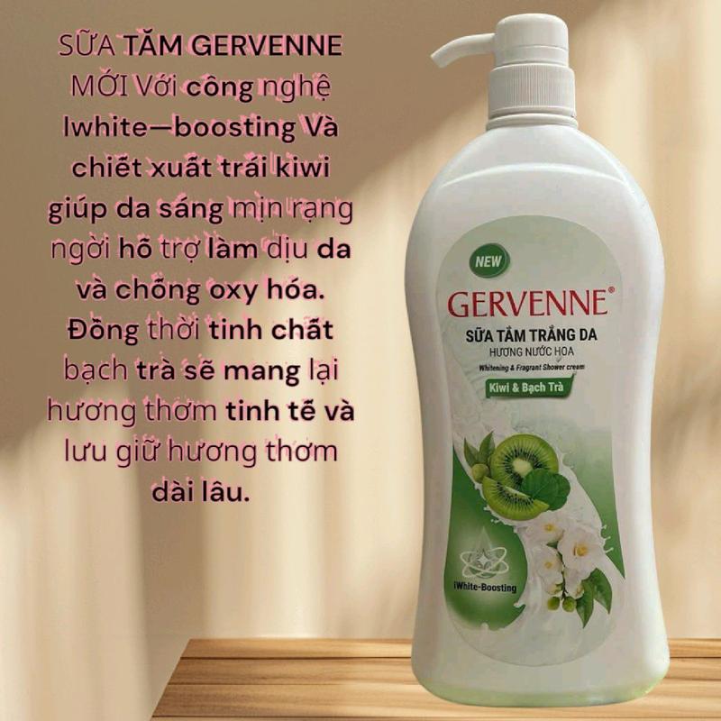  sữa tắm trắng da hương nước hoa gervenne kiwi & bạch trà 900g chính hãng 
