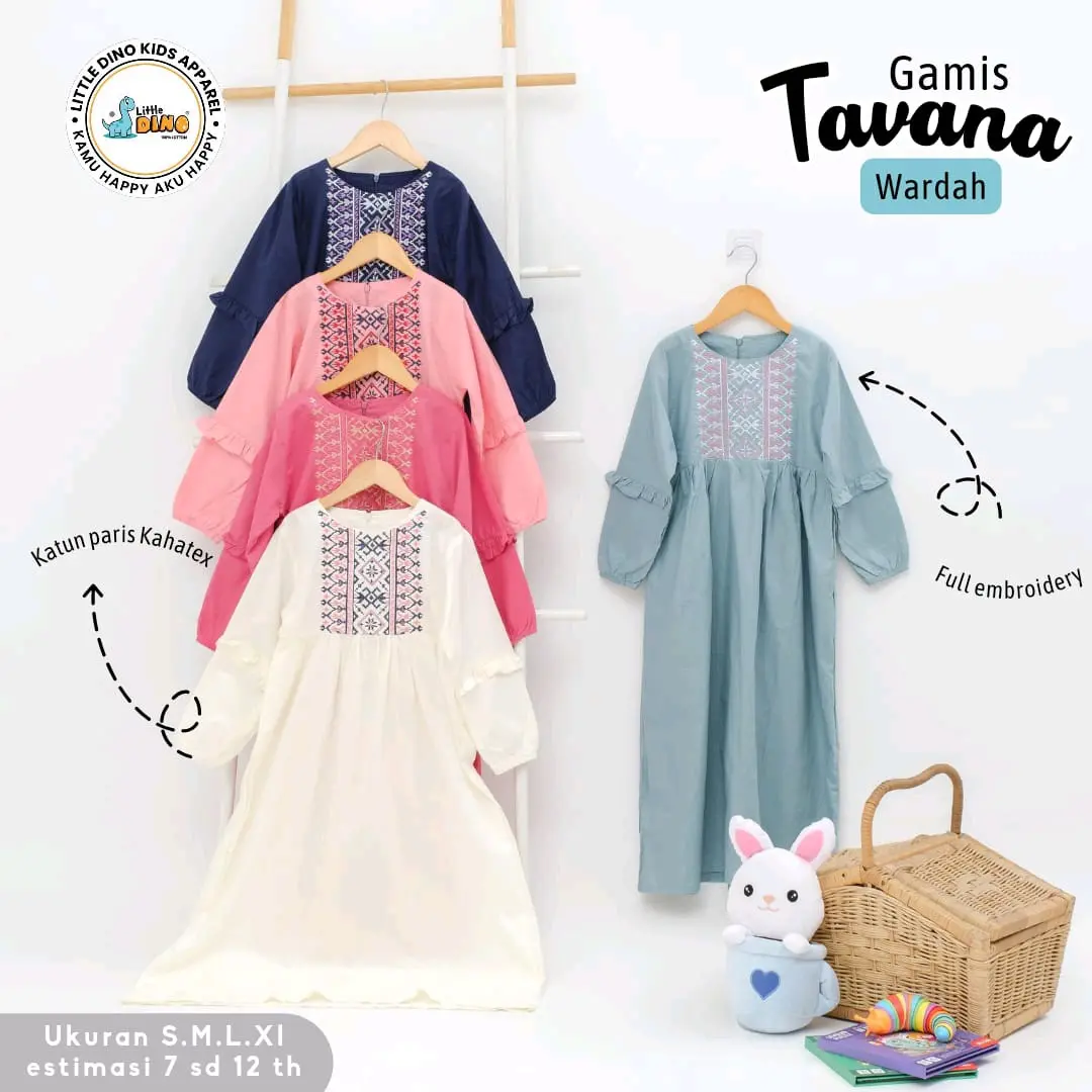 7-12/13 tahun//gamis cewek//gamis anak perempuan//gamis tavana Bordir Ruffle Dress kain katun