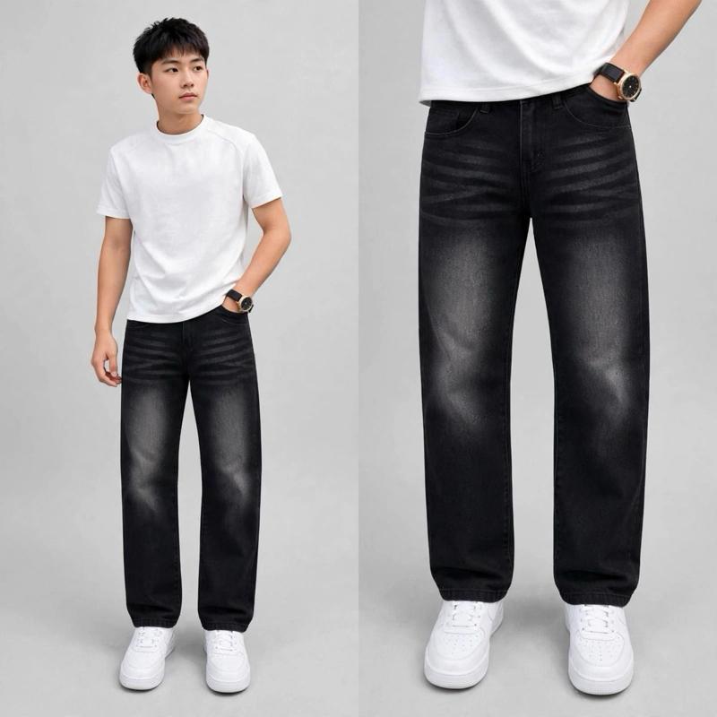 Quần Jean Nam Ống Suông Chất Liệu Cotton Không Co Giãn Phù Hợp Mọi Dáng Người Sang Trọng và Lịch Sự Có Túi Menwear