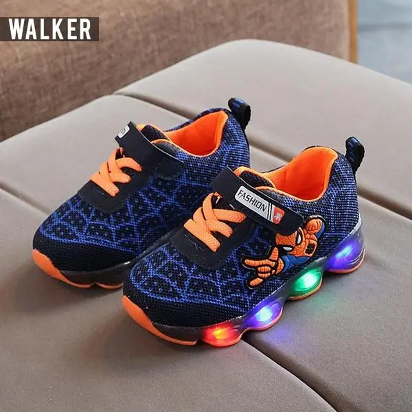 LITTLE KUMA LKM168 Sepatu Sport Spiderman Anak Laki-Laki Casual Bayi Lampu LED Sekolah [1KG 3PC]
