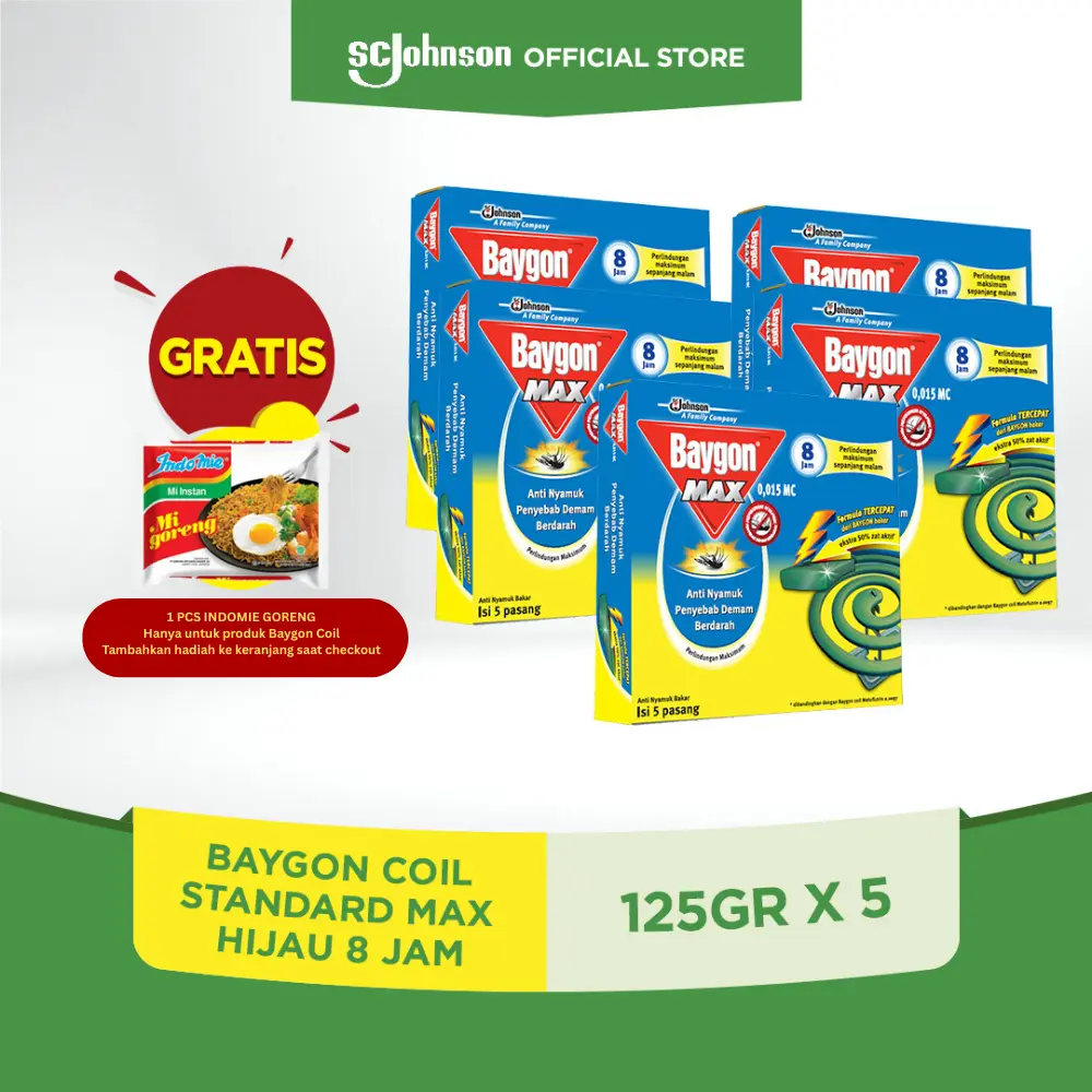Baygon Coil Standard Max Hijau 8Hr 125g x5