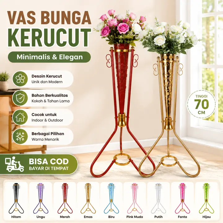 COD Vas Standing Besi Kerucut 70cm Dekorasi Rumah Wedding Cafe Hotel