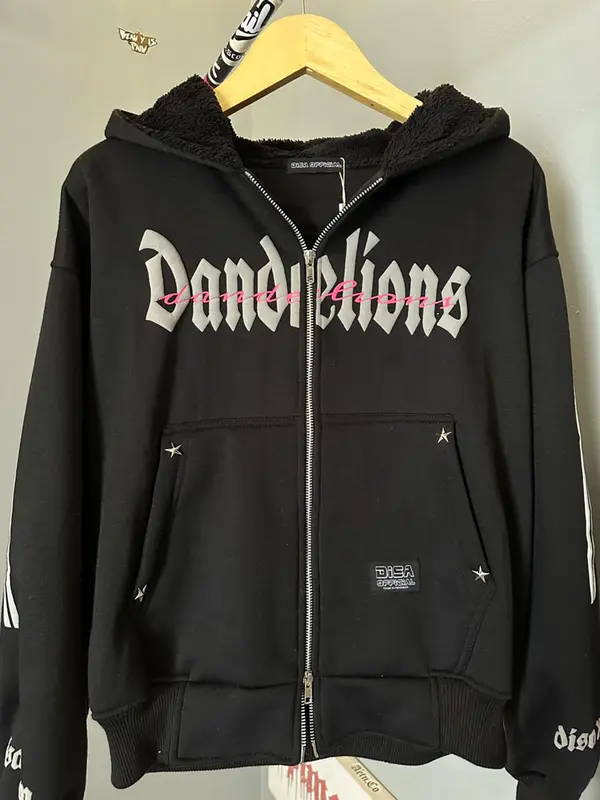 Hoodie Jaket Boxy Zipper Reflektif menyala Unisex Sablon foaming (Dandelions) 2